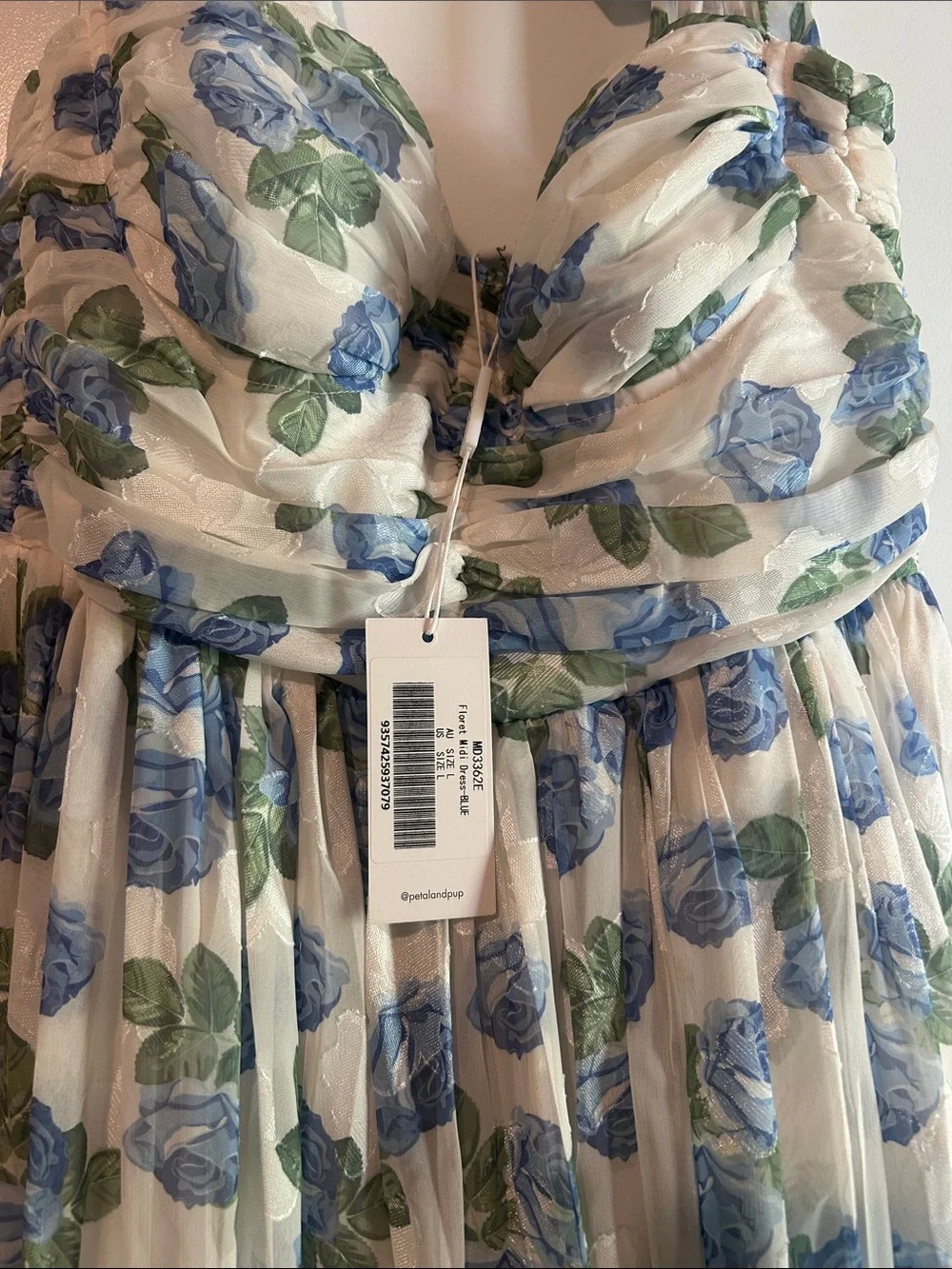 Petal & Pup White Midi Dress with Blue Floral Print